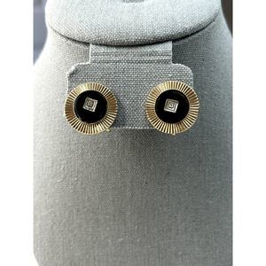 Vintage Coro Round Gold Tone Faux Onyx and Clear Stone Clip On Earrings